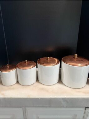 Taurus ODI Ceramic Canister Jars with Copper Lids Made in Portugal Set of 4